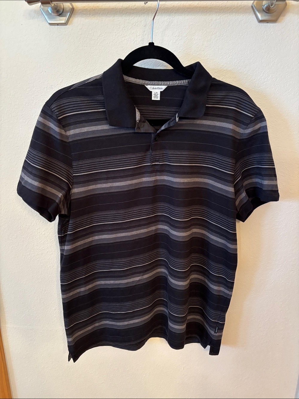 Calvin Klein Black and Gray Striped Men’s Polo